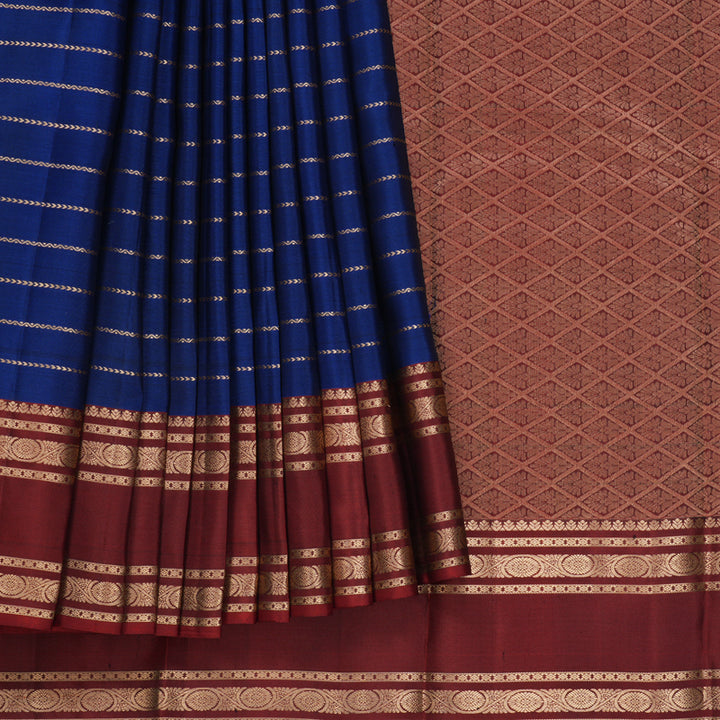 Hayagrivas Handloom Royal Blue Kanjivaram Silk Saree with Maroon Border KBF695G10-2