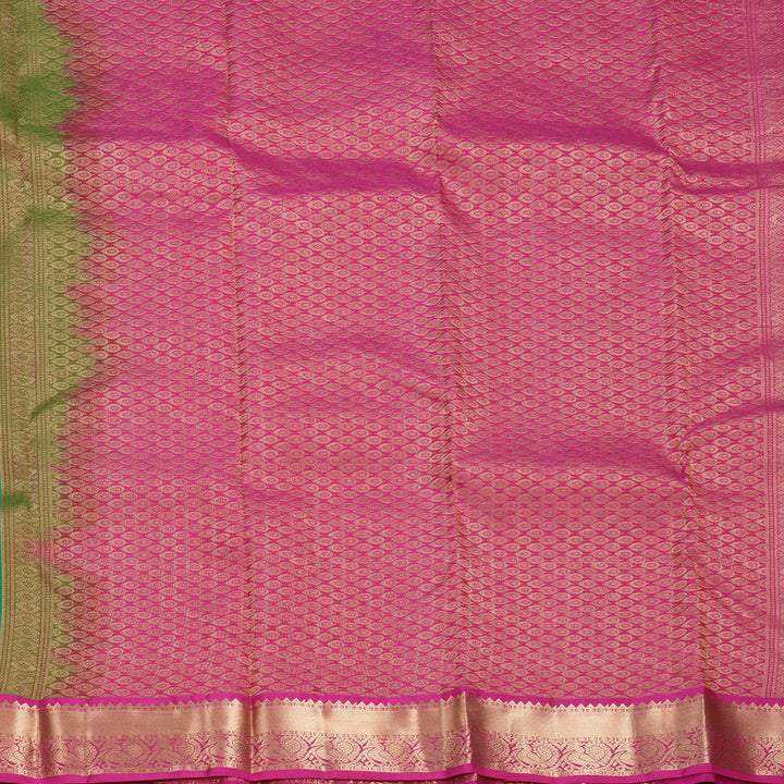 Hayagrivas Handloom Meenakshi Green Kanjivaram Silk Saree with Pink Border KBF695G12-4