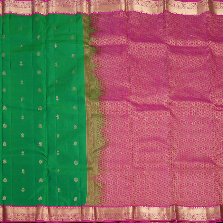 Hayagrivas Handloom Meenakshi Green Kanjivaram Silk Saree with Pink Border KBF695G12-4