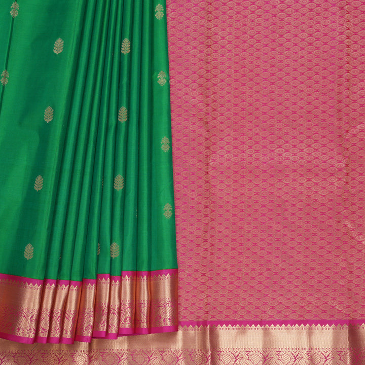 Hayagrivas Handloom Meenakshi Green Kanjivaram Silk Saree with Pink Border KBF695G12-4