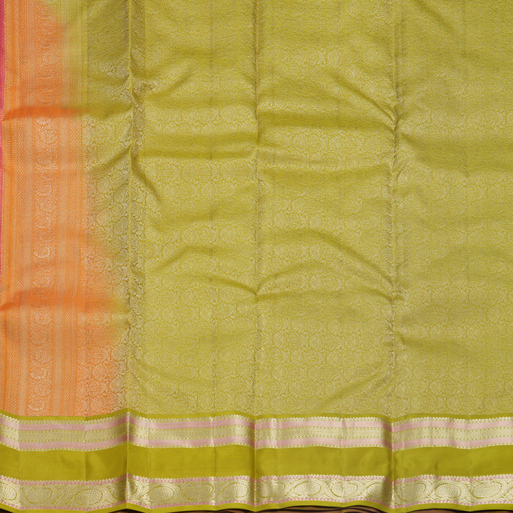 Hayagrivas Handloom Orangish-Pink Kanjivaram Silk Saree KBF695G13-4
