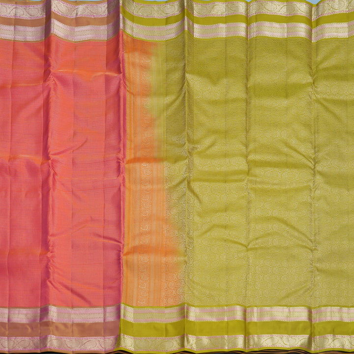Hayagrivas Handloom Orangish-Pink Kanjivaram Silk Saree KBF695G13-4