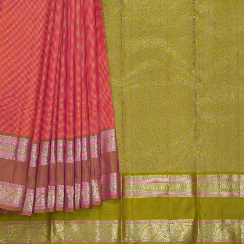 Hayagrivas Handloom Orangish-Pink Kanjivaram Silk Saree KBF695G13-4