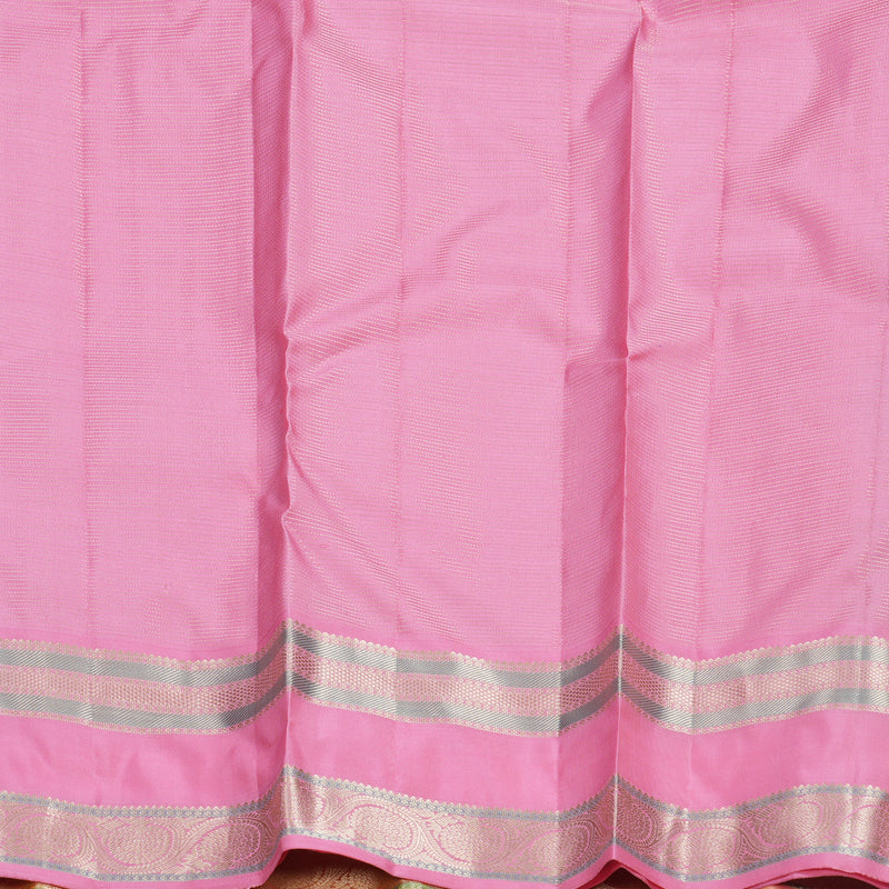 Hayagrivas Handloom Lime Green Kanjivaram Silk Saree with Peach Pink Border KBF695G13-5