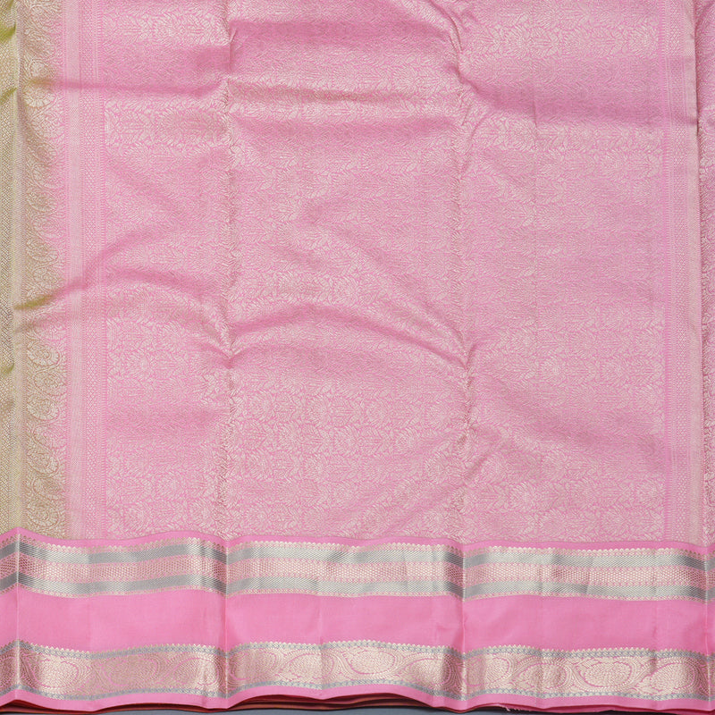 Hayagrivas Handloom Lime Green Kanjivaram Silk Saree with Peach Pink Border KBF695G13-5
