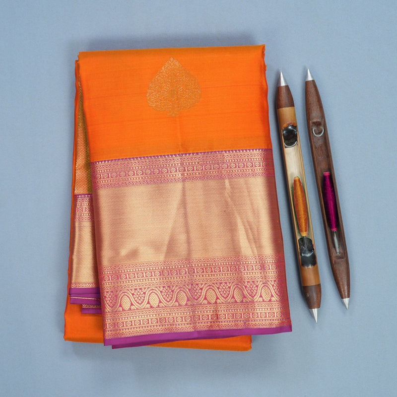 Hayagrivas Handloom Orange Kanjivaram Silk Saree with Magenta Border KBF695G15-3