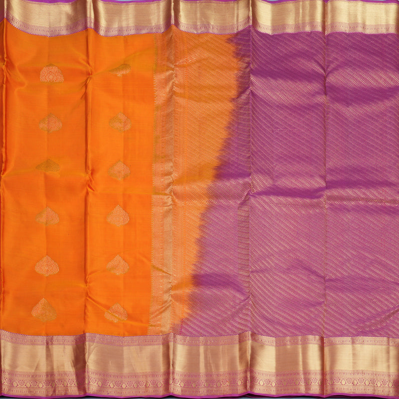 Hayagrivas Handloom Orange Kanjivaram Silk Saree with Magenta Border KBF695G15-3