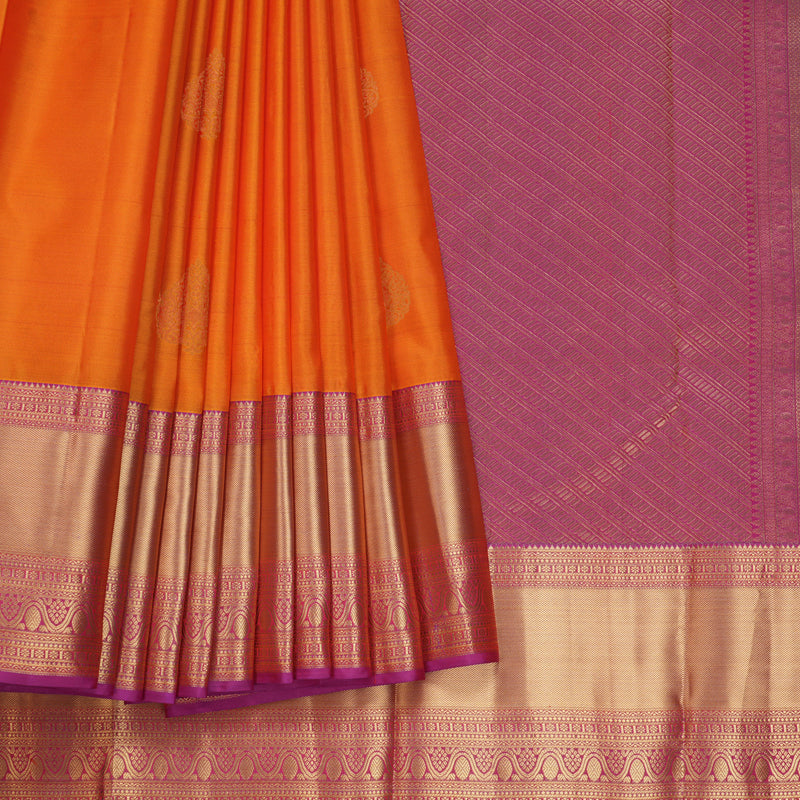 Hayagrivas Handloom Orange Kanjivaram Silk Saree with Magenta Border KBF695G15-3
