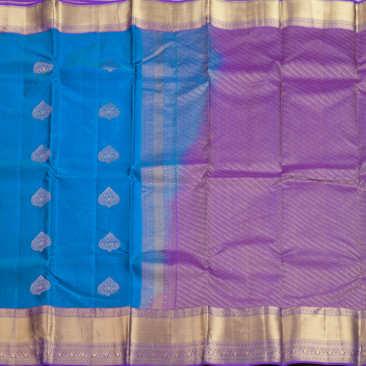 Hayagrivas Handloom Ananda Blue Kanjivaram Silk Saree with Purple Border KBF695G15-6