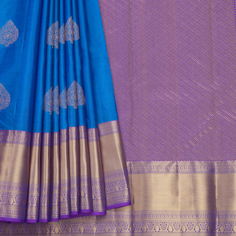 Hayagrivas Handloom Ananda Blue Kanjivaram Silk Saree with Purple Border KBF695G15-6