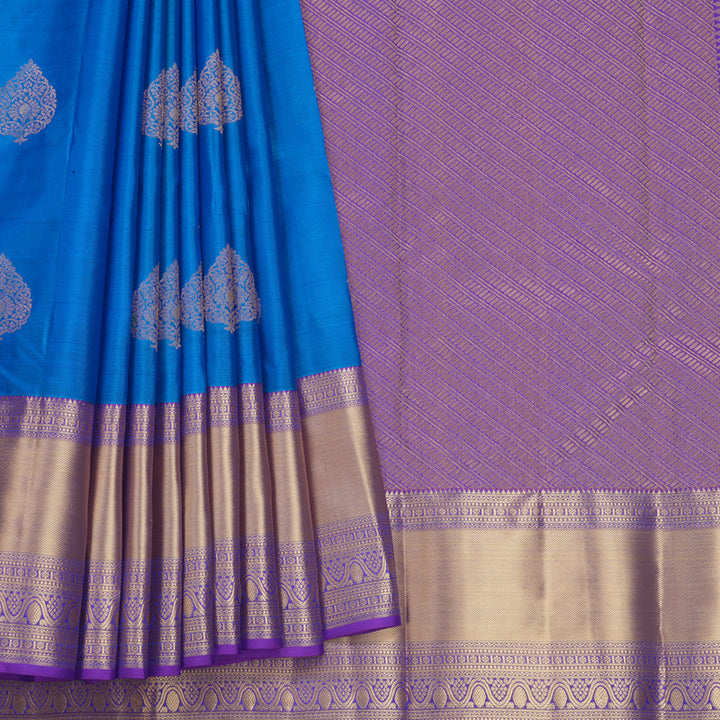 Hayagrivas Handloom Ananda Blue Kanjivaram Silk Saree with Purple Border KBF695G15-6