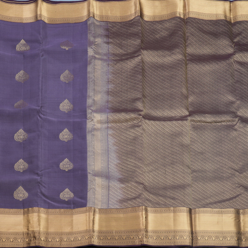 Hayagrivas Handloom Lavender-Grey Kanjivaram Silk Saree with Nagapazham Border KBF695G15-8