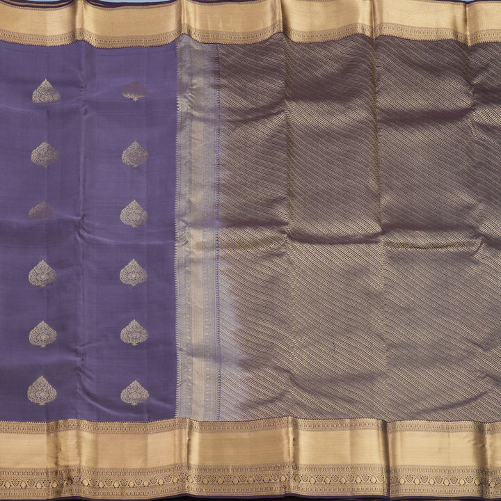 Hayagrivas Handloom Lavender-Grey Kanjivaram Silk Saree with Nagapazham Border KBF695G15-8