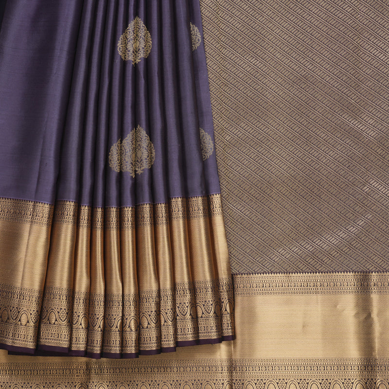 Hayagrivas Handloom Lavender-Grey Kanjivaram Silk Saree with Nagapazham Border KBF695G15-8