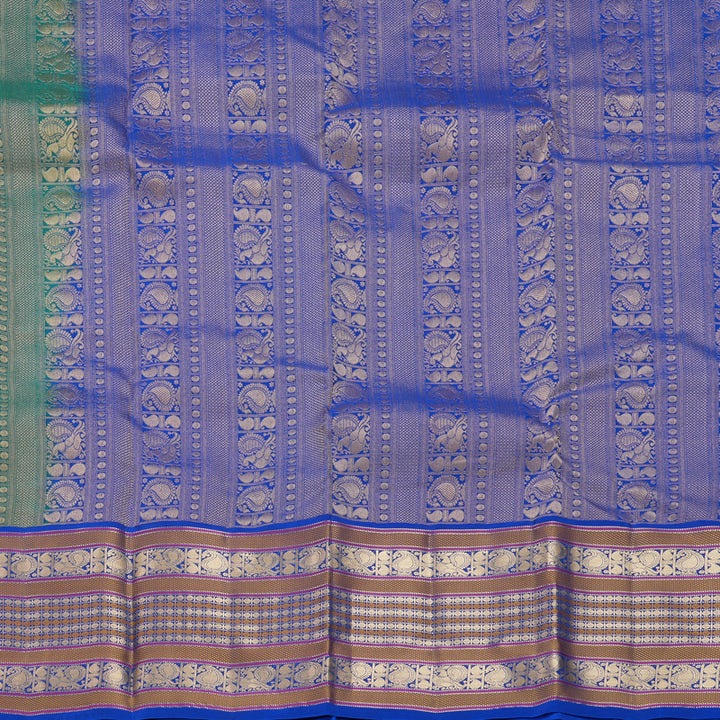 Hayagrivas Handloom Sea Green Kanjivaram Silk Saree with MS Blue Border KBF695G2-1