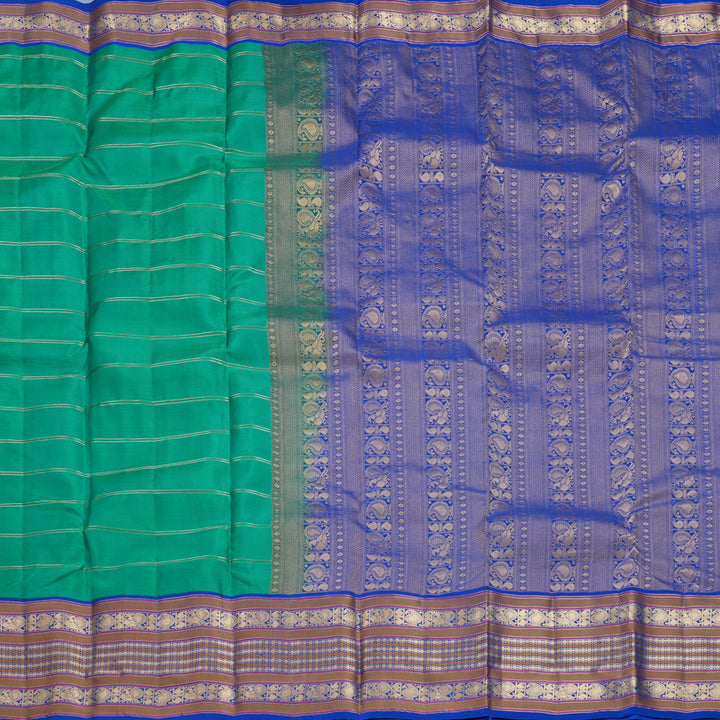 Hayagrivas Handloom Sea Green Kanjivaram Silk Saree with MS Blue Border KBF695G2-1