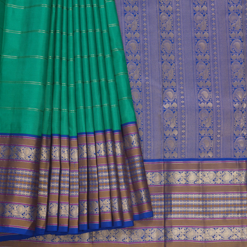 Hayagrivas Handloom Sea Green Kanjivaram Silk Saree with MS Blue Border KBF695G2-1