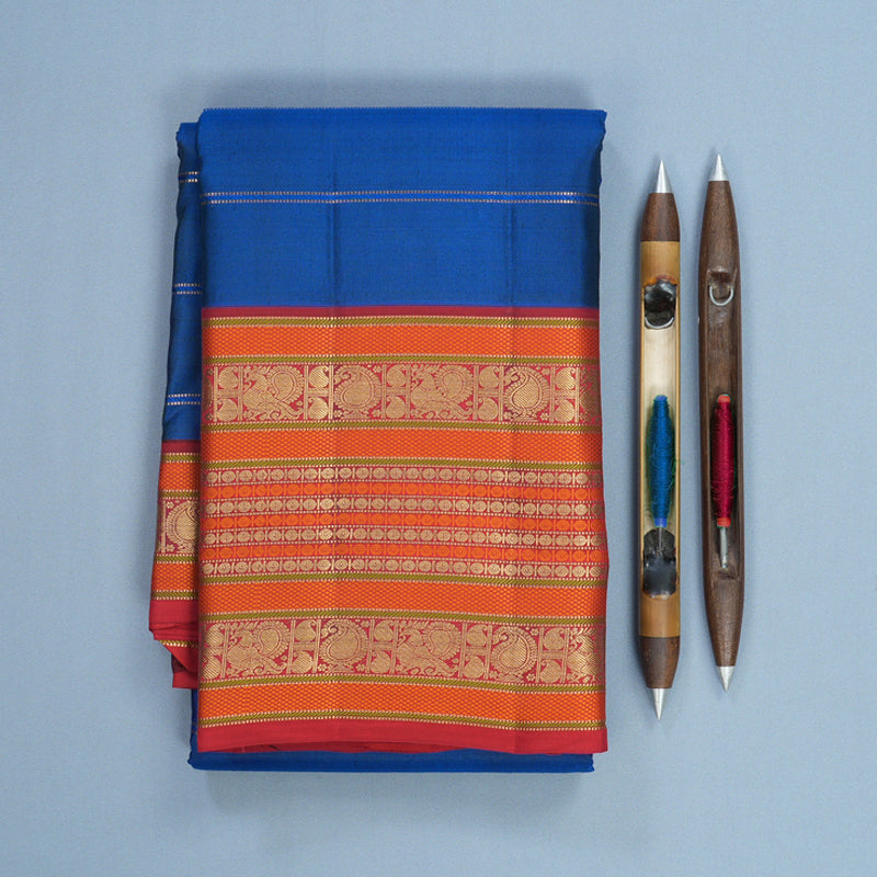 Hayagrivas Handloom Royal Blue Kanjivaram Silk Saree with Red Border KBF695G2-10