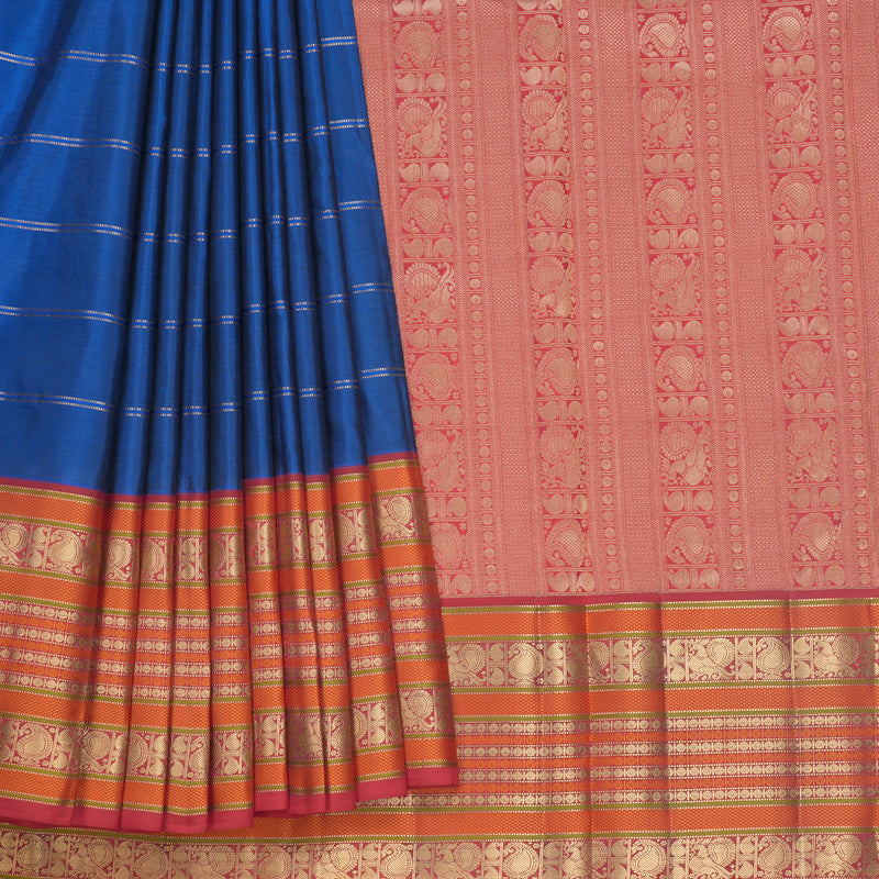 Hayagrivas Handloom Royal Blue Kanjivaram Silk Saree with Red Border KBF695G2-10