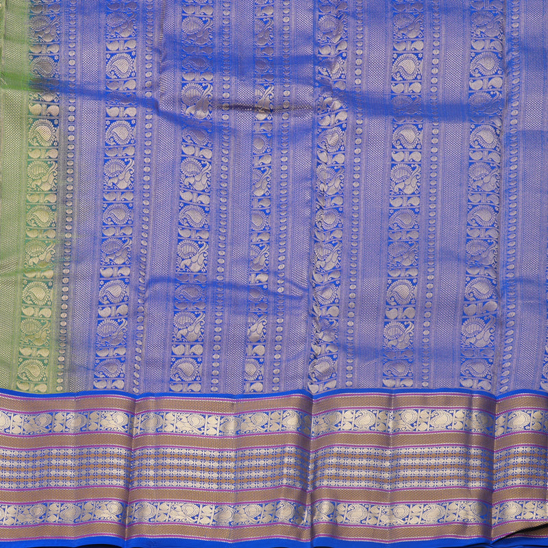 Hayagrivas Handloom Fluorescent Green Kanjivaram Silk Saree with MS Blue Border KBF695G2-3