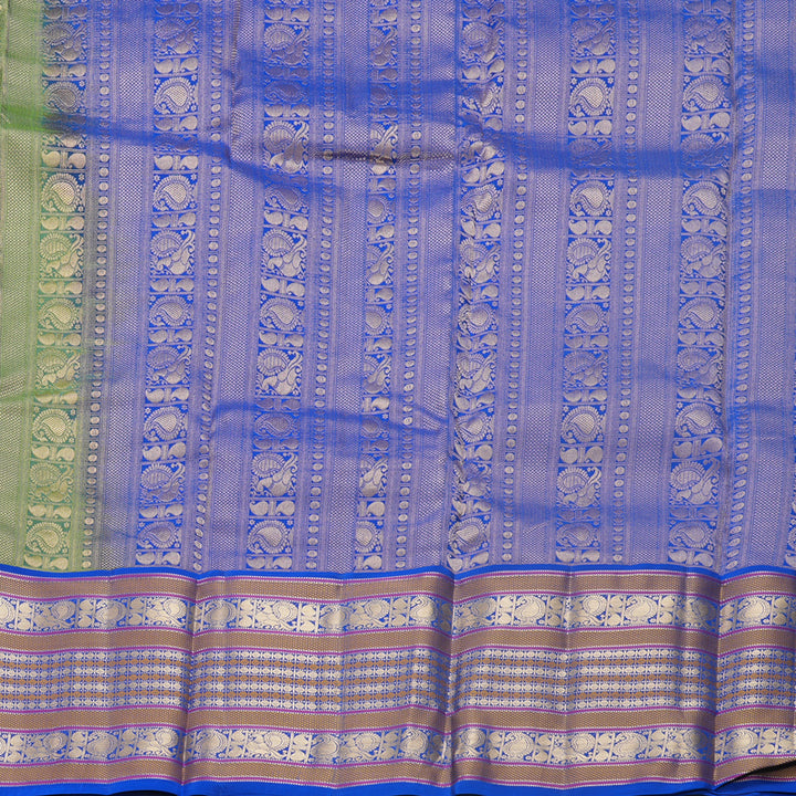 Hayagrivas Handloom Fluorescent Green Kanjivaram Silk Saree with MS Blue Border KBF695G2-3