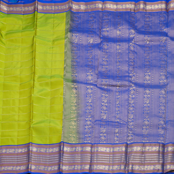 Hayagrivas Handloom Fluorescent Green Kanjivaram Silk Saree with MS Blue Border KBF695G2-3