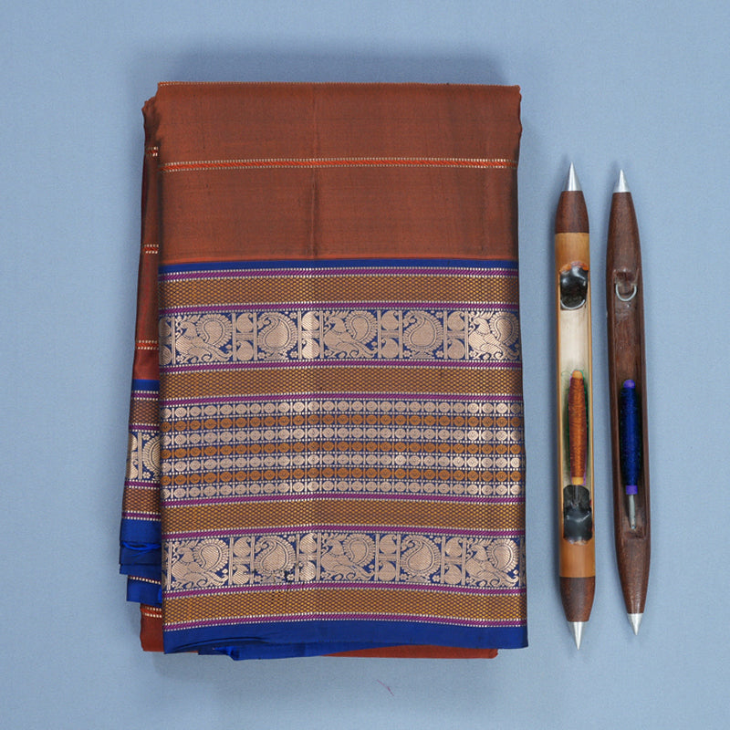 Hayagrivas Handloom Rust Orange Kanjivaram Silk Saree with Royal Blue Border KBF695G2-5
