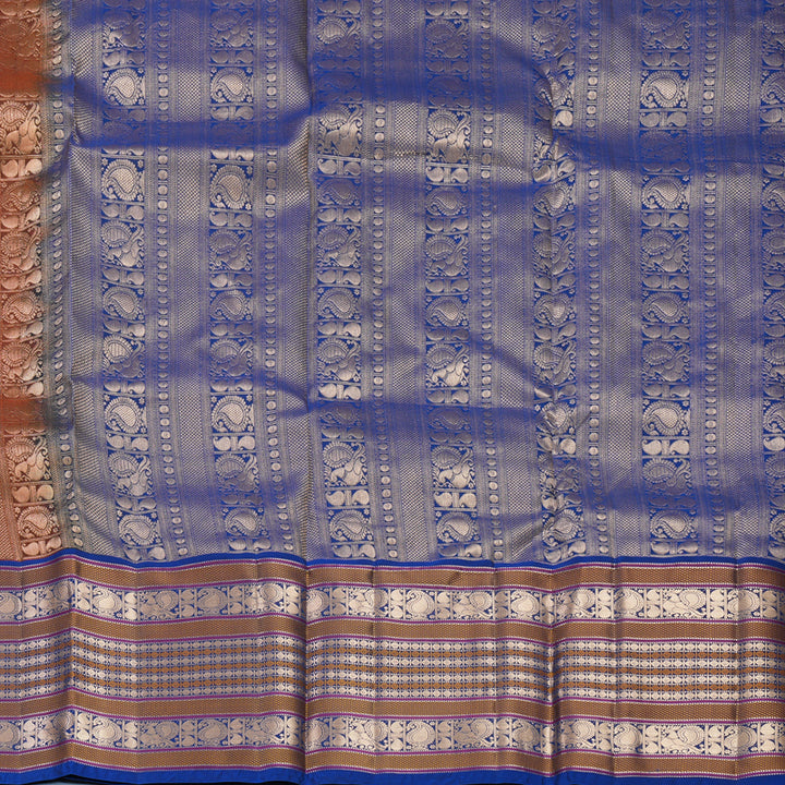 Hayagrivas Handloom Rust Orange Kanjivaram Silk Saree with Royal Blue Border KBF695G2-5