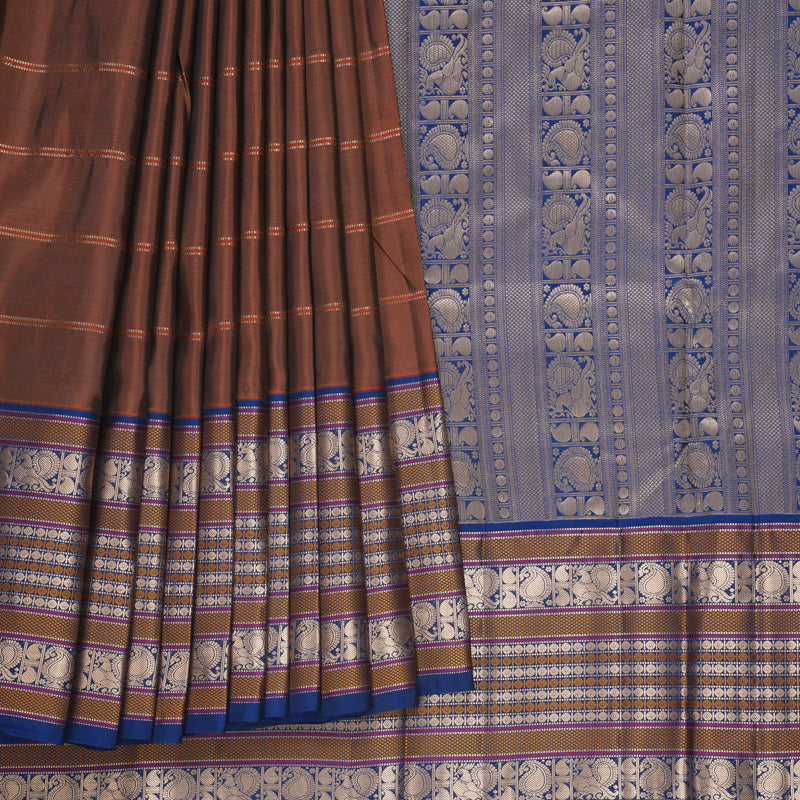 Hayagrivas Handloom Rust Orange Kanjivaram Silk Saree with Royal Blue Border KBF695G2-5