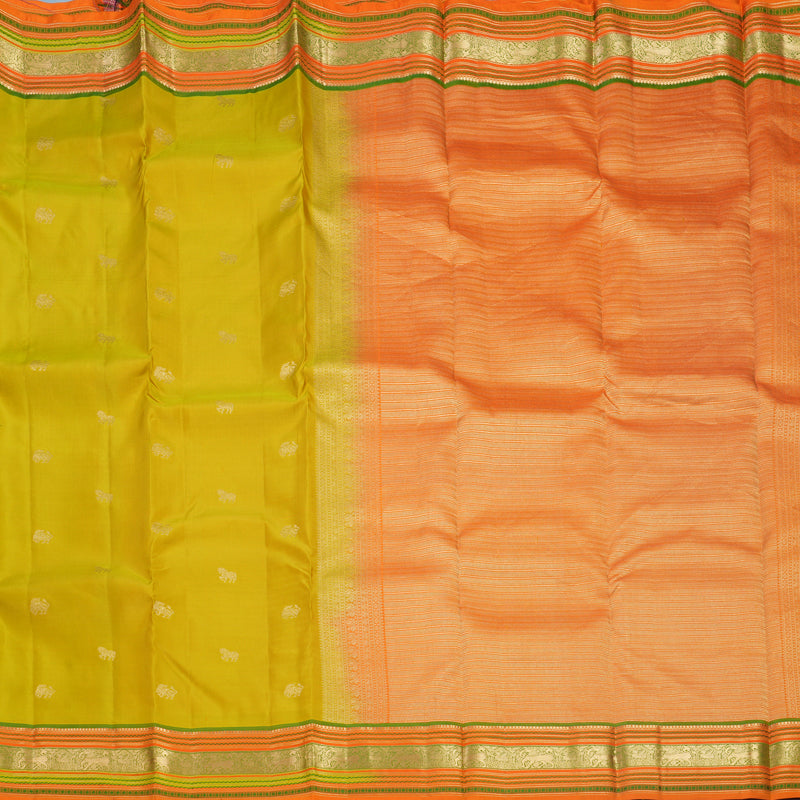 Hayagrivas Handloom Sampanga Yellow Kanjivaram Silk Saree with Orange Border KBF695G3-5