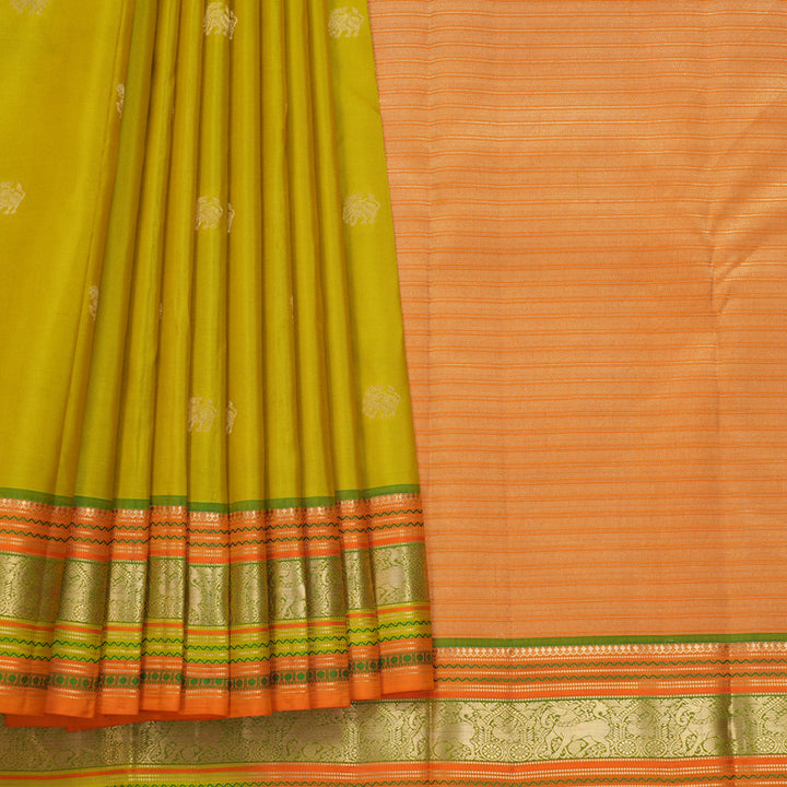 Hayagrivas Handloom Sampanga Yellow Kanjivaram Silk Saree with Orange Border KBF695G3-5
