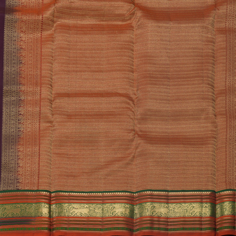 Hayagrivas Handloom Wine Purple Kanjivaram Silk Saree with Rust Orange Border KBF695G3-6