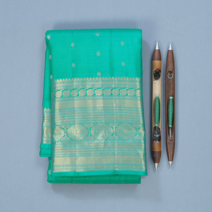 Hayagrivas Handloom Teal Kanjivaram Silk Saree KBF695G5-5