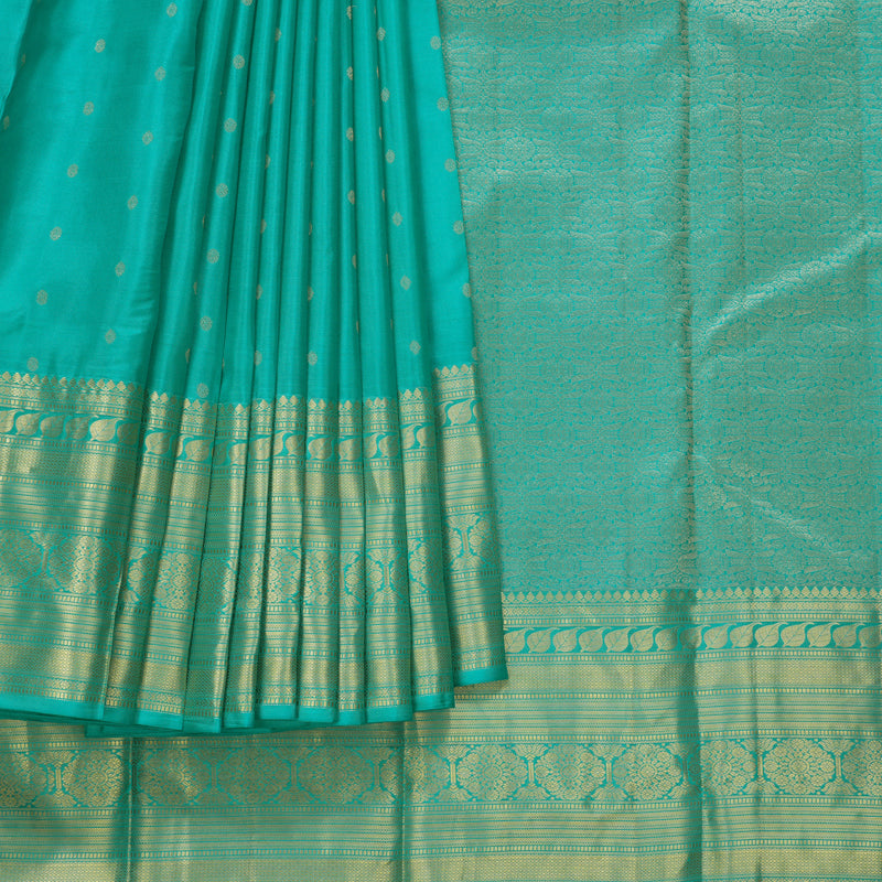 Hayagrivas Handloom Teal Kanjivaram Silk Saree KBF695G5-5
