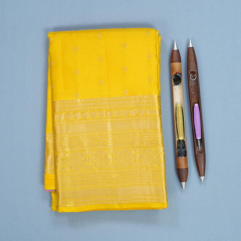 Hayagrivas Handloom Yellow Kanjivaram Silk Saree KBF695G5-6