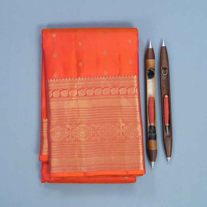 Hayagrivas Handloom Orangish-Pink Kanjivaram Silk Saree KBF695G5-9