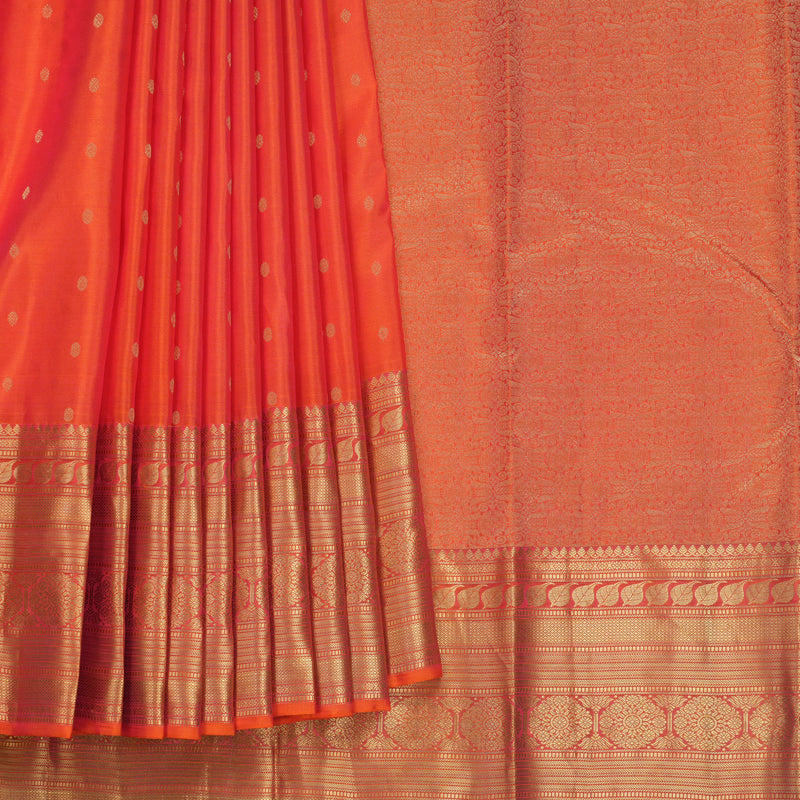 Hayagrivas Handloom Orangish-Pink Kanjivaram Silk Saree KBF695G5-9