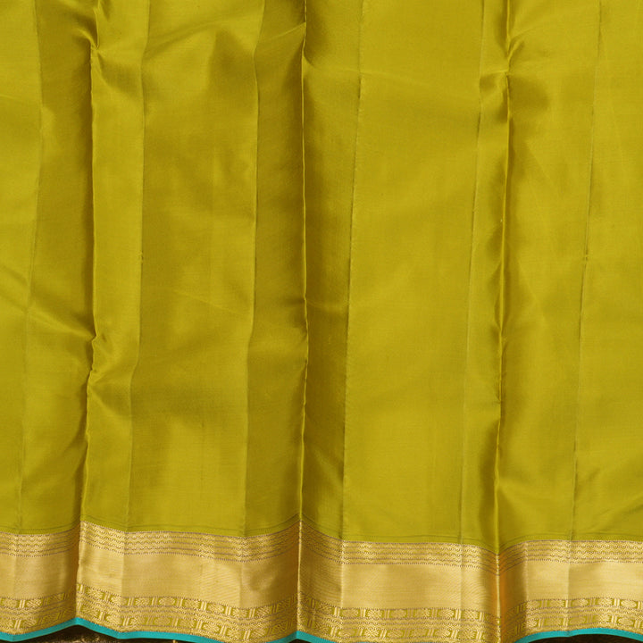 Hayagrivas Handloom Blue-Green Kanjivaram Silk Saree with Olive Green Border KBF695G7-3