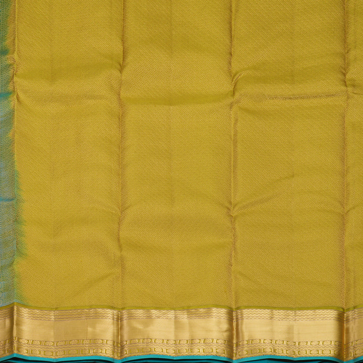 Hayagrivas Handloom Blue-Green Kanjivaram Silk Saree with Olive Green Border KBF695G7-3