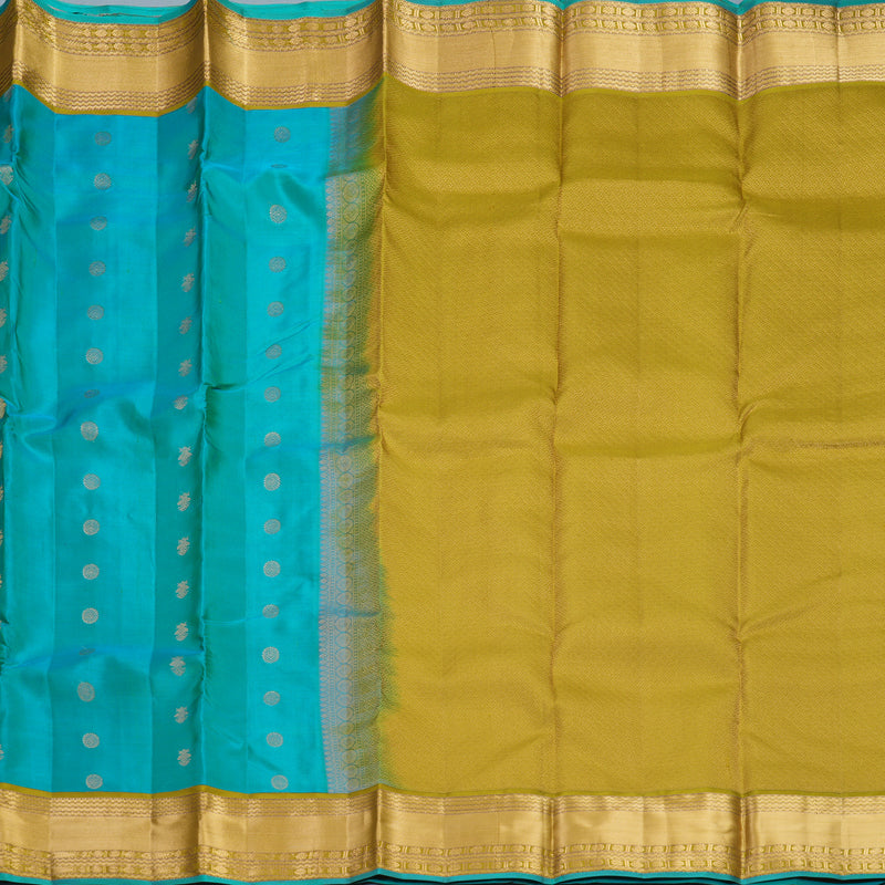 Hayagrivas Handloom Blue-Green Kanjivaram Silk Saree with Olive Green Border KBF695G7-3