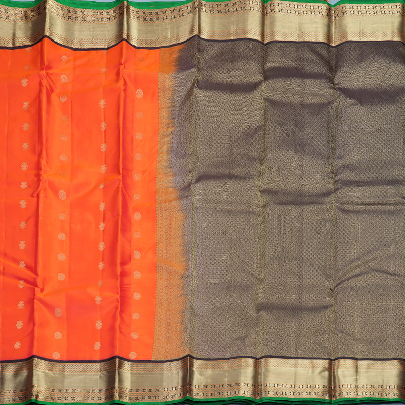 Hayagrivas Handloom Orangish-Pink Kanjivaram Silk Saree with Kanchana Brown Border KBF695G7-8