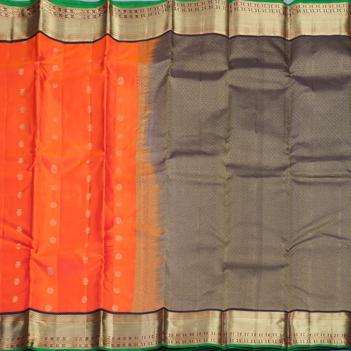 Hayagrivas Handloom Orangish-Pink Kanjivaram Silk Saree with Kanchana Brown Border KBF695G7-8