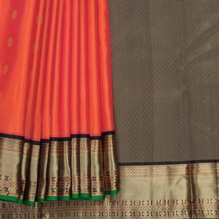 Hayagrivas Handloom Orangish-Pink Kanjivaram Silk Saree with Kanchana Brown Border KBF695G7-8