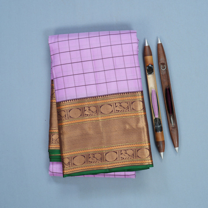 Hayagrivas Handloom Lilac Kanjivaram Silk Saree with Brown Border KBF695G8-5