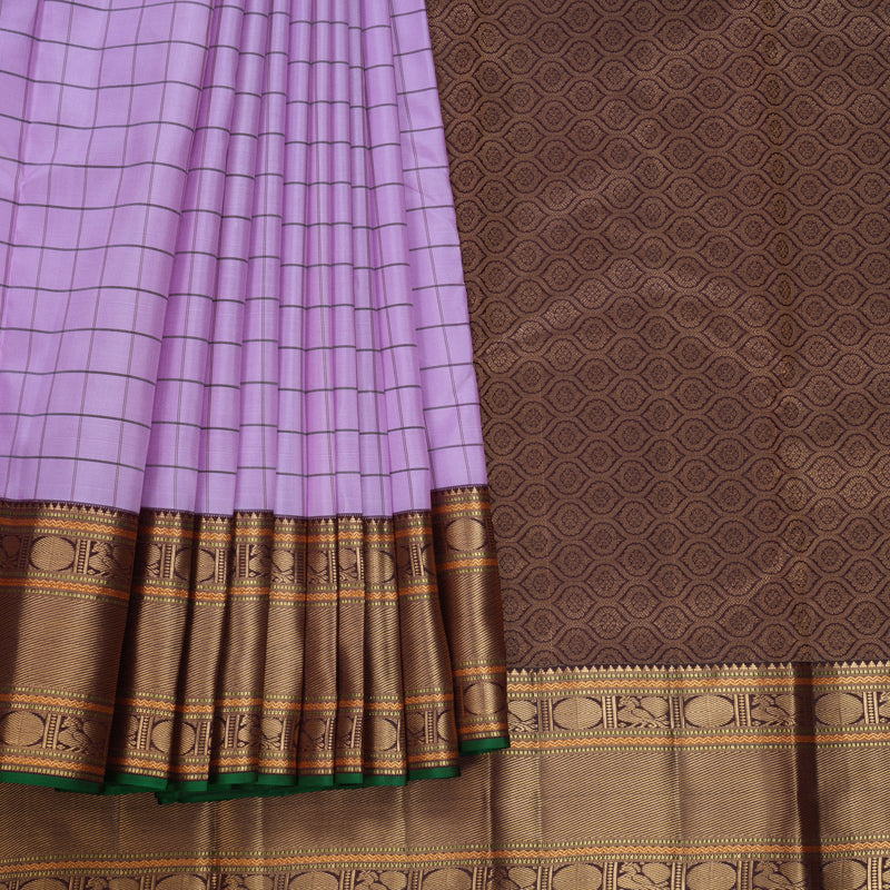 Hayagrivas Handloom Lilac Kanjivaram Silk Saree with Brown Border KBF695G8-5