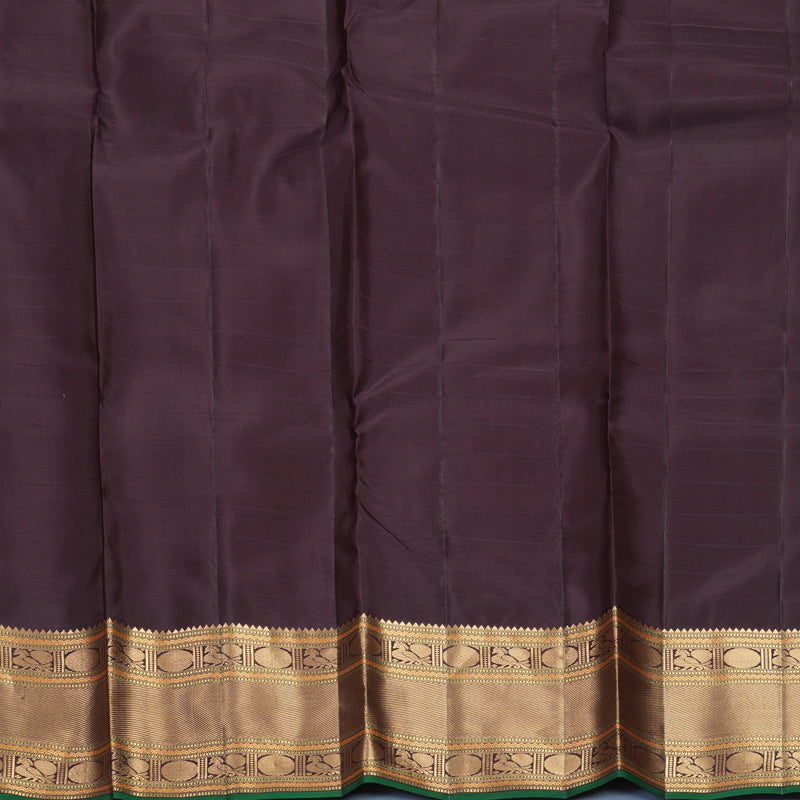 Hayagrivas Handloom Orangish-Pink Kanjivaram Silk Saree with Kanchana Brown Border KBF695G8-6