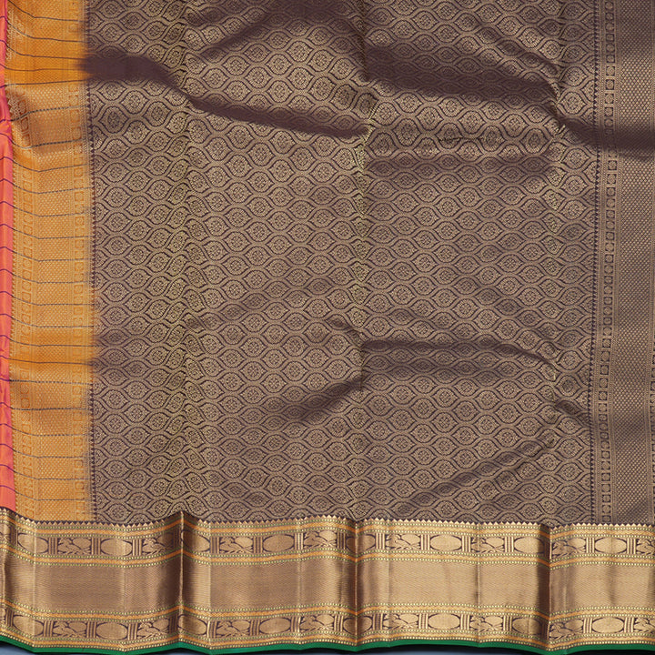 Hayagrivas Handloom Orangish-Pink Kanjivaram Silk Saree with Kanchana Brown Border KBF695G8-6