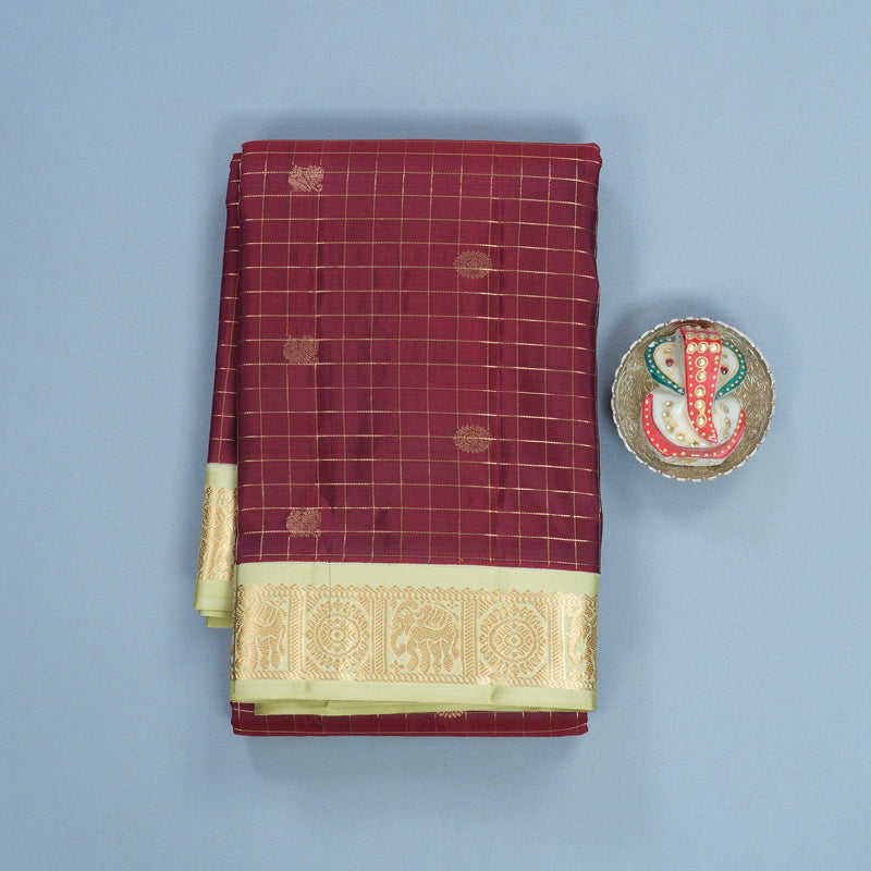 Hayagrivas Handloom Wine Maroon Kanjivaram Silk Saree with Pista Green Border KBF695G9-4
