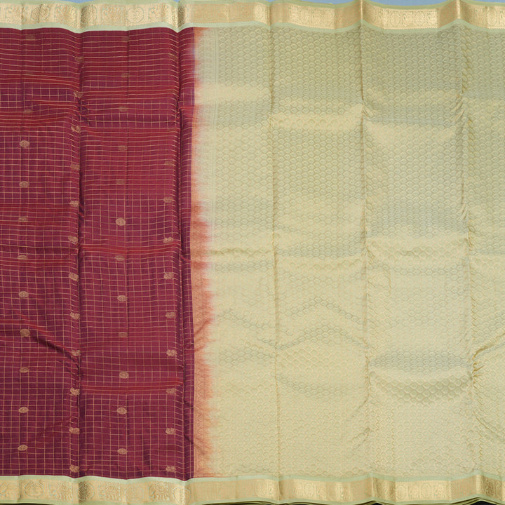 Hayagrivas Handloom Wine Maroon Kanjivaram Silk Saree with Pista Green Border KBF695G9-4