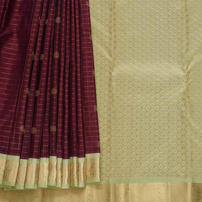 Hayagrivas Handloom Wine Maroon Kanjivaram Silk Saree with Pista Green Border KBF695G9-4